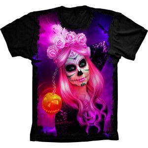 Camiseta Skull Caveira Pumpkin Mexicana