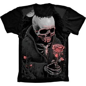 Camiseta Skull Caveira Com Rosa